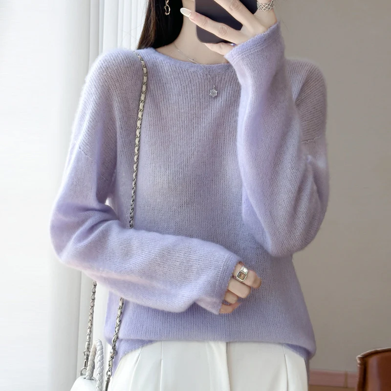 Damen Ultraleichter Mohair‑Look Oversize-Pullover mit U-Boot-Ausschnitt und überschnittener Schulter Nord Taschen