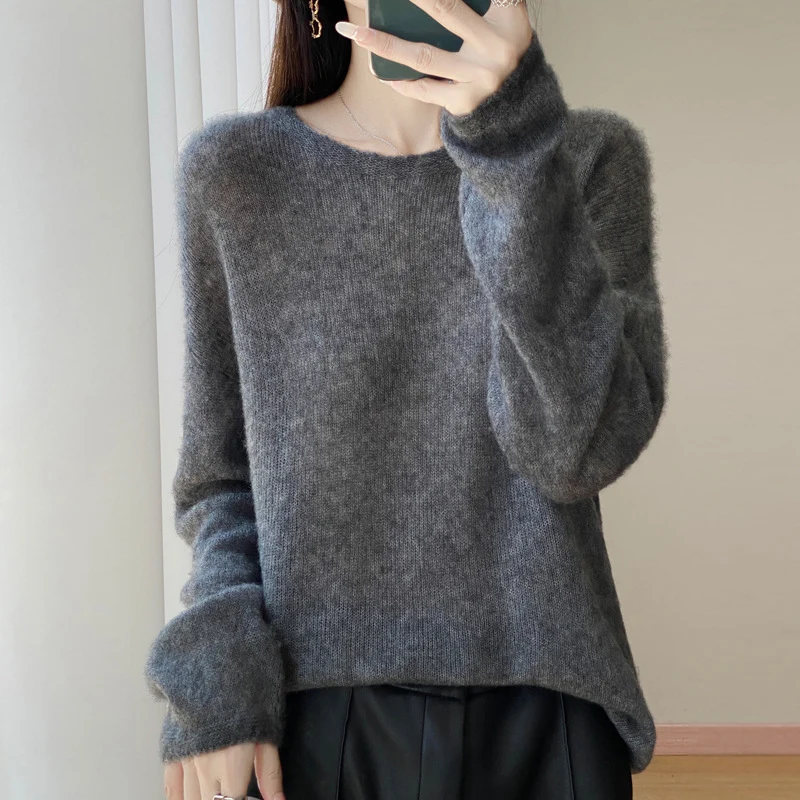Damen Ultraleichter Mohair‑Look Oversize-Pullover mit U-Boot-Ausschnitt und überschnittener Schulter Nord Taschen