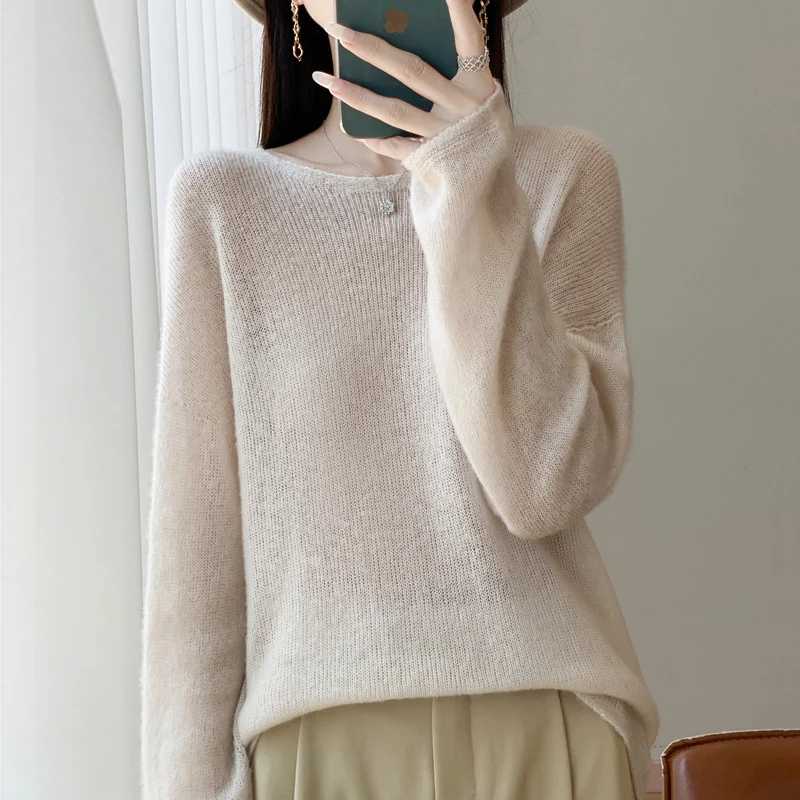 Damen Ultraleichter Mohair‑Look Oversize-Pullover mit U-Boot-Ausschnitt und überschnittener Schulter Nord Taschen
