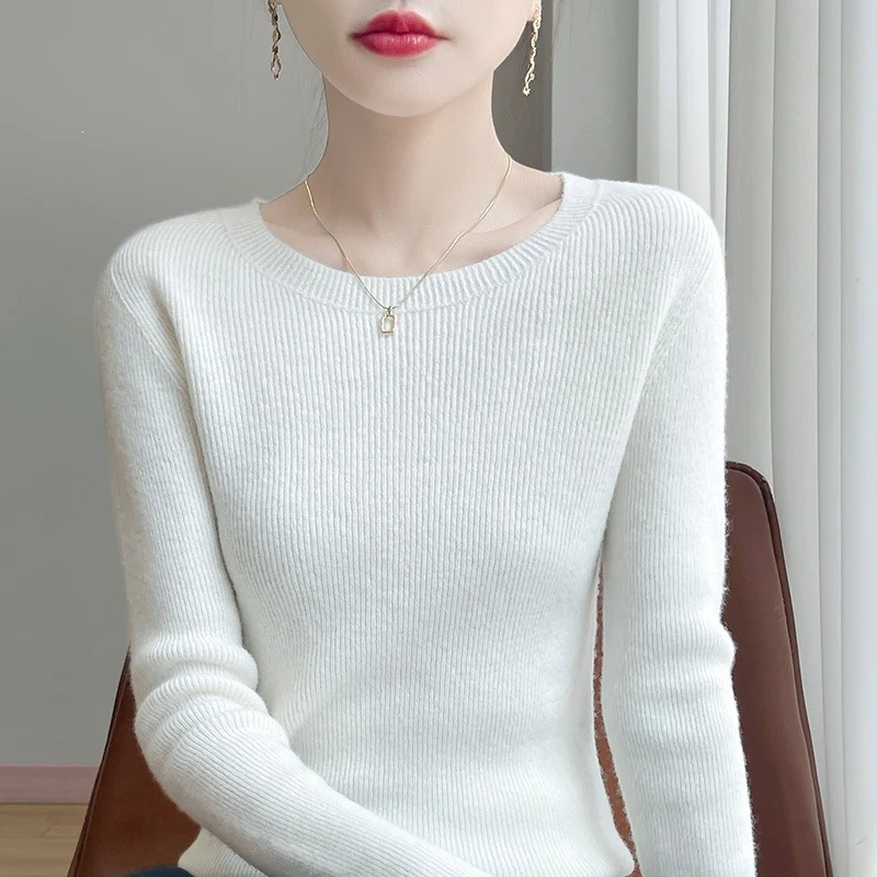 Damen Taillierter Rundhals-Pullover aus fein gerippter Kaschmir‑Optik Nord Taschen