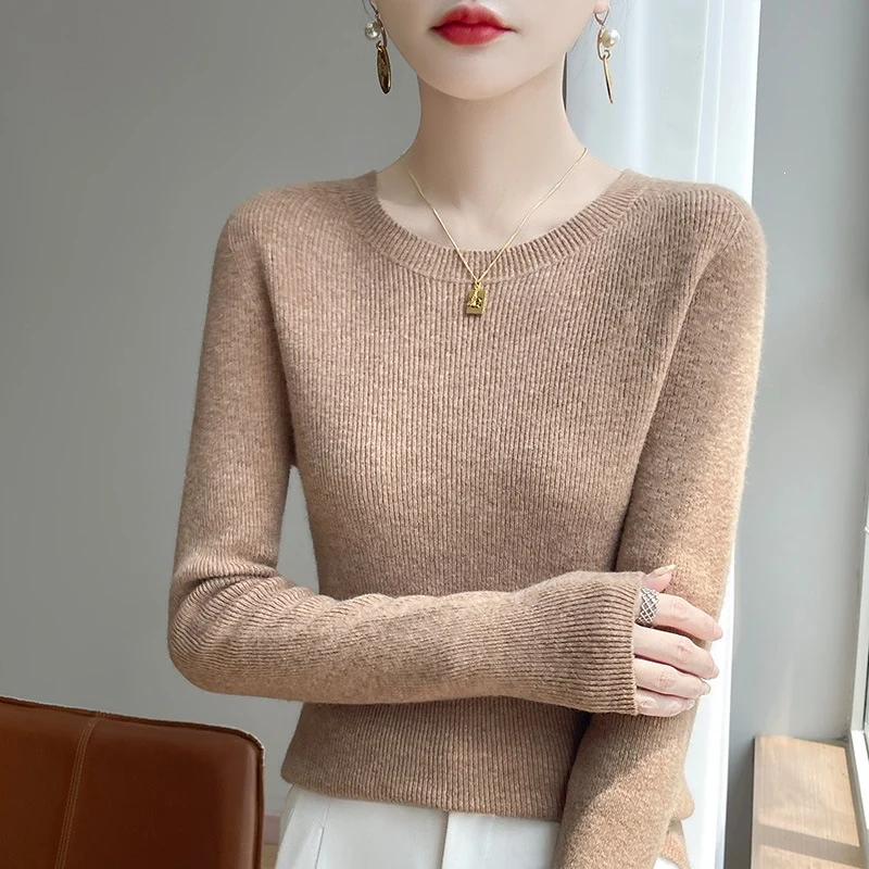 Damen Taillierter Rundhals-Pullover aus fein gerippter Kaschmir‑Optik Nord Taschen