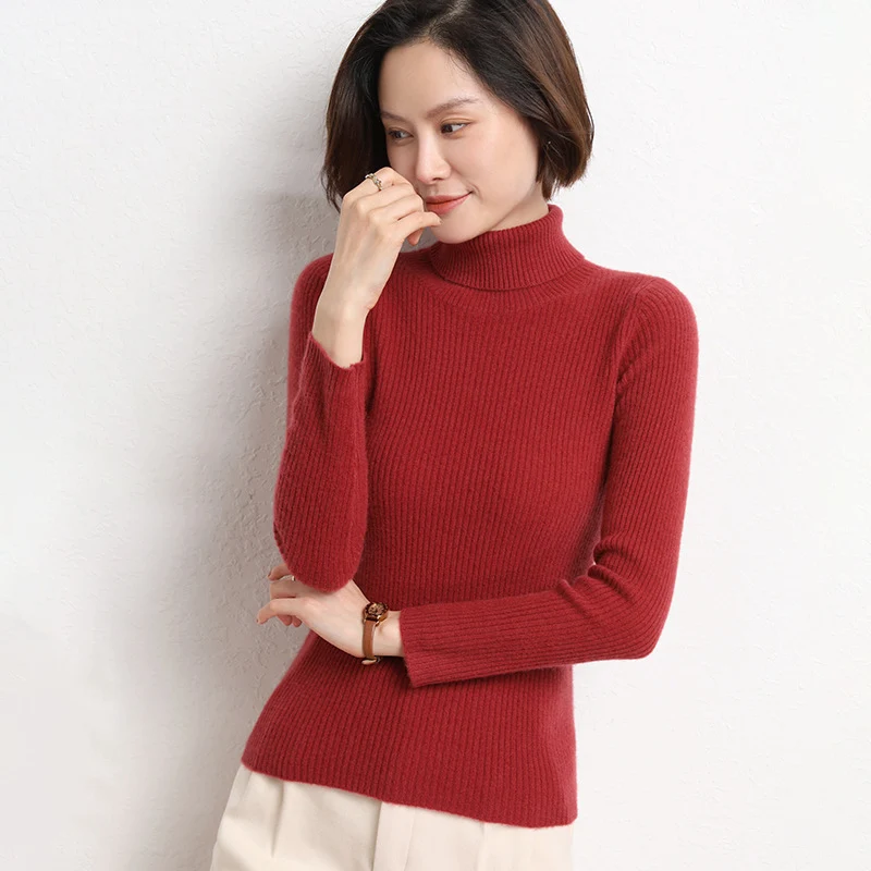 Damen Taillierter Feinstrick-Rollkragenpullover mit feiner Rippenstruktur und Kaschmir-Optik Nord Taschen