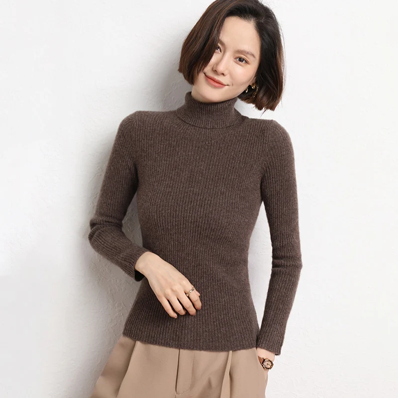 Damen Taillierter Feinstrick-Rollkragenpullover mit feiner Rippenstruktur und Kaschmir-Optik Nord Taschen