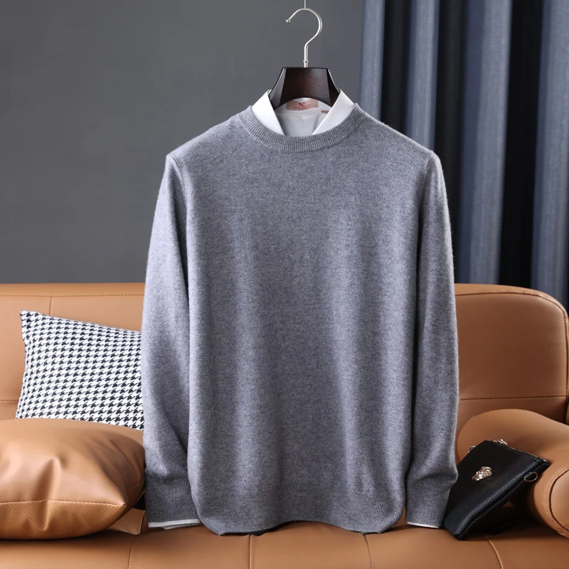 Herren Slim-Fit Rundhalspullover aus feinem Kaschmir-Mix mit dezenter Rippenkante Nord Taschen