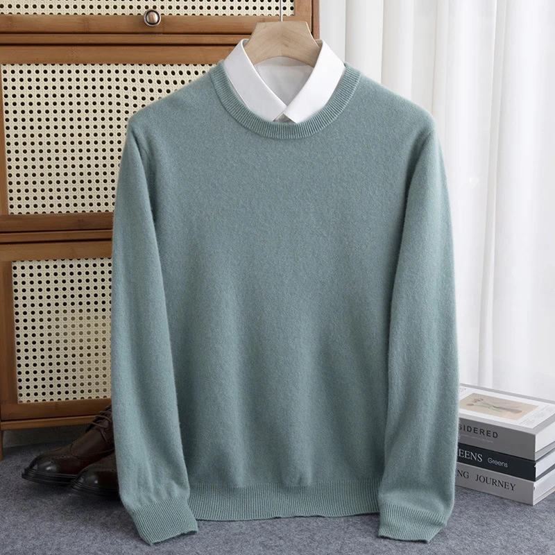 Herren Schlichter Rundhals-Feinstrickpullover kaschmirähnliche Haptik mit gerippten Abschlüssen Nord Taschen