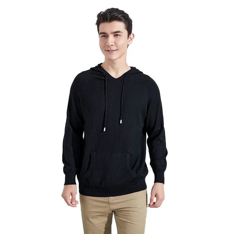 Herren Leichter Kapuzen-Feinstrickpullover mit Kängurutasche und Raglanärmeln Nord Taschen