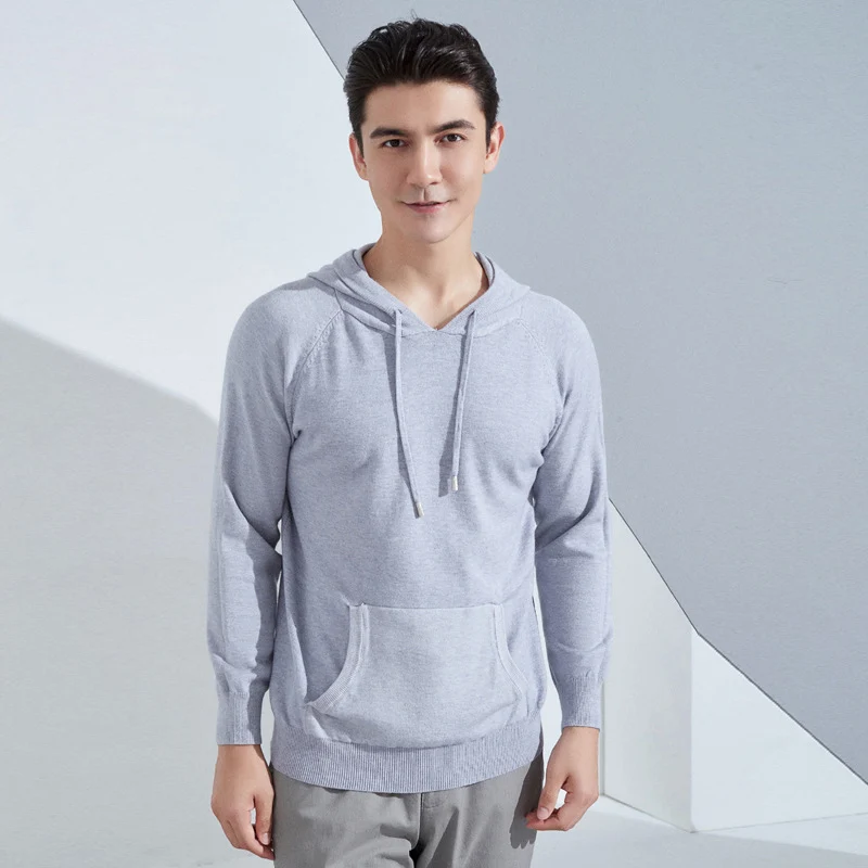 Herren Leichter Kapuzen-Feinstrickpullover mit Kängurutasche und Raglanärmeln Nord Taschen