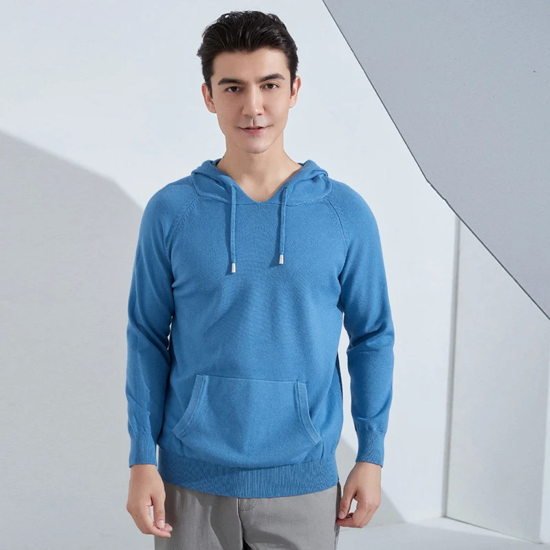 Herren Leichter Kapuzen-Feinstrickpullover mit Kängurutasche und Raglanärmeln Nord Taschen