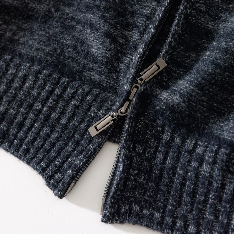 Herren Lässiger Zip‑Mockneckpullover aus Wollmix mit angerauter Mohair‑Optik und Stehkragen Nord Taschen