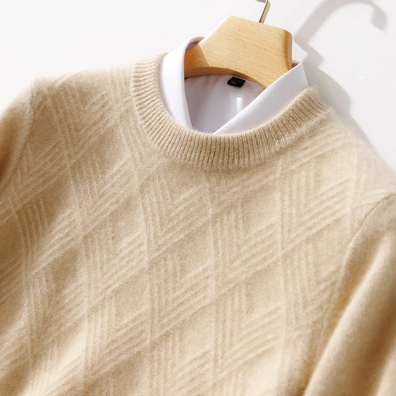 Herren Kurzrollkragenpullover aus Merino‑Mix mit diagonaler Rautenstruktur Nord Taschen