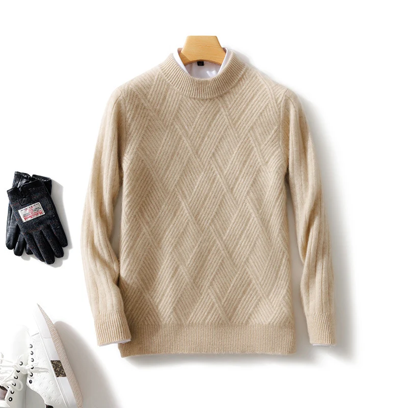 Herren Kurzrollkragenpullover aus Merino‑Mix mit diagonaler Rautenstruktur Nord Taschen