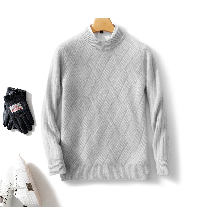 Herren Kurzrollkragenpullover aus Merino‑Mix mit diagonaler Rautenstruktur Nord Taschen