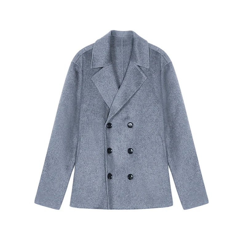 Herren Kurzer Doppelreiher Wollmix-Peacoat mit Reverskragen und Thermofutter Nord Taschen