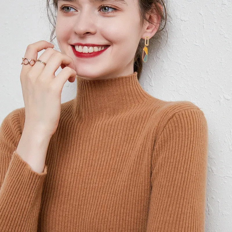 Damen Figurbetonter Feinstrick-Rollkragenpullover mit extrafeiner Rippenstruktur und kaschmirweicher Haptik Nord Taschen