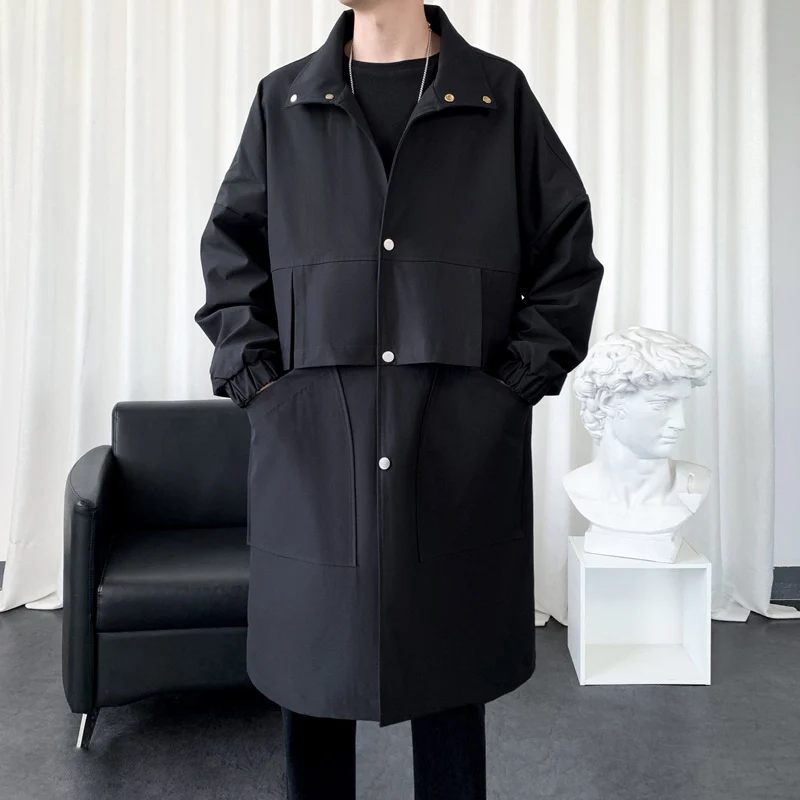 Herren Langer Oversize Utility Mantel mit zweistufiger Front, Druckknopfverschluss und großen Pattentaschen Nord Taschen