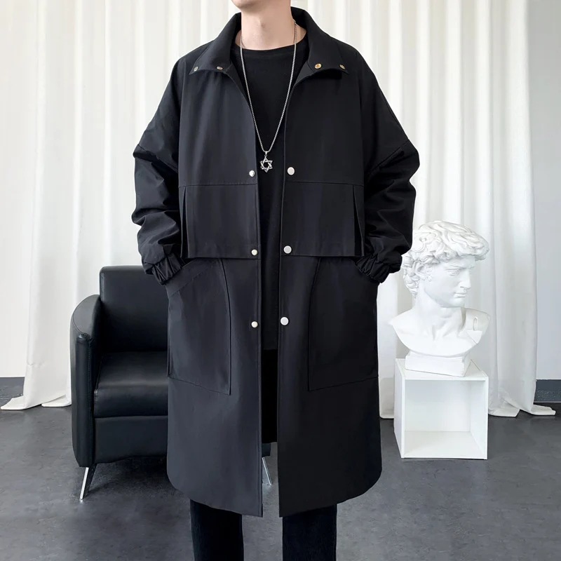 Herren Langer Oversize Utility Mantel mit zweistufiger Front, Druckknopfverschluss und großen Pattentaschen Nord Taschen