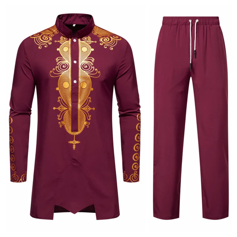 Herren Lange Tunika mit Stehkragen und goldverziertem Ornament Nord Taschen