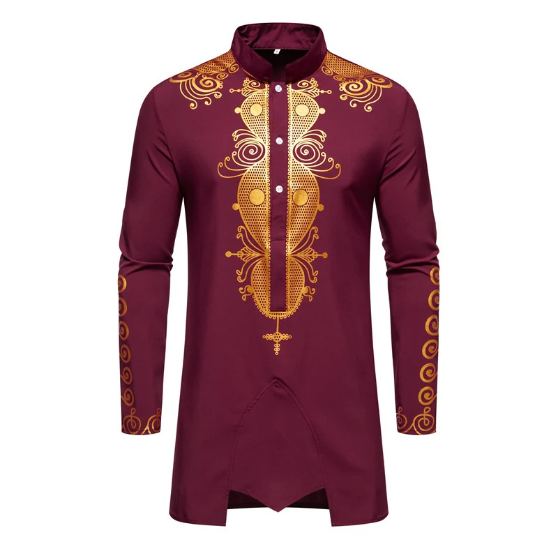 Herren Lange Tunika mit Stehkragen und goldverziertem Ornament Nord Taschen