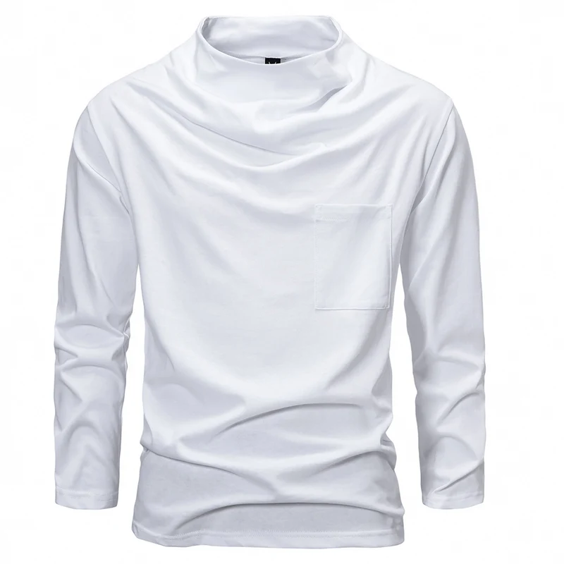 Herren Langarmshirt mit Wasserfallkragen und Brusttasche Nord Taschen