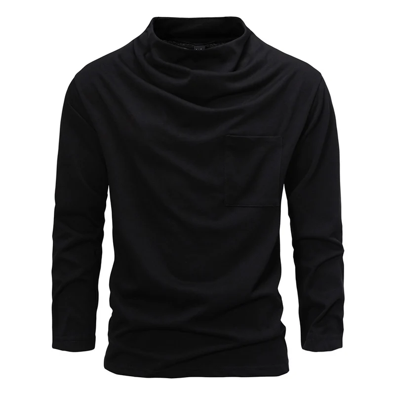 Herren Langarmshirt mit Wasserfallkragen und Brusttasche Nord Taschen