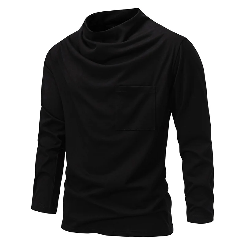 Herren Langarmshirt mit Wasserfallkragen und Brusttasche Nord Taschen