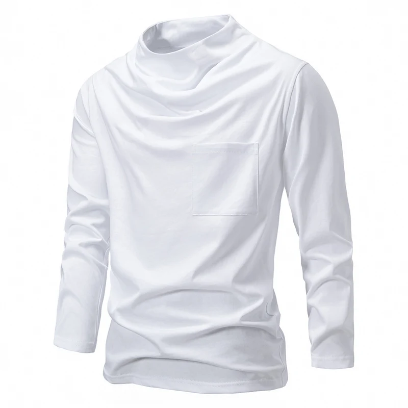 Herren Langarmshirt mit Wasserfallkragen und Brusttasche Nord Taschen