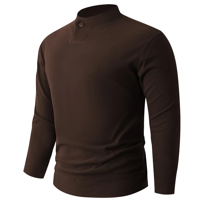 Herren Langarmshirt mit schmalem Stehkragen und Knopfverschluss Nord Taschen