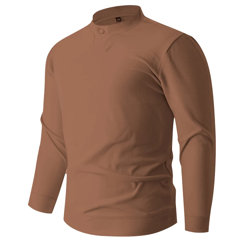Herren Langarmshirt mit schmalem Stehkragen und Knopfverschluss Nord Taschen