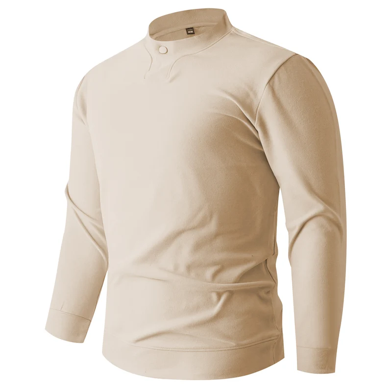 Herren Langarmshirt mit schmalem Stehkragen und Knopfverschluss Nord Taschen