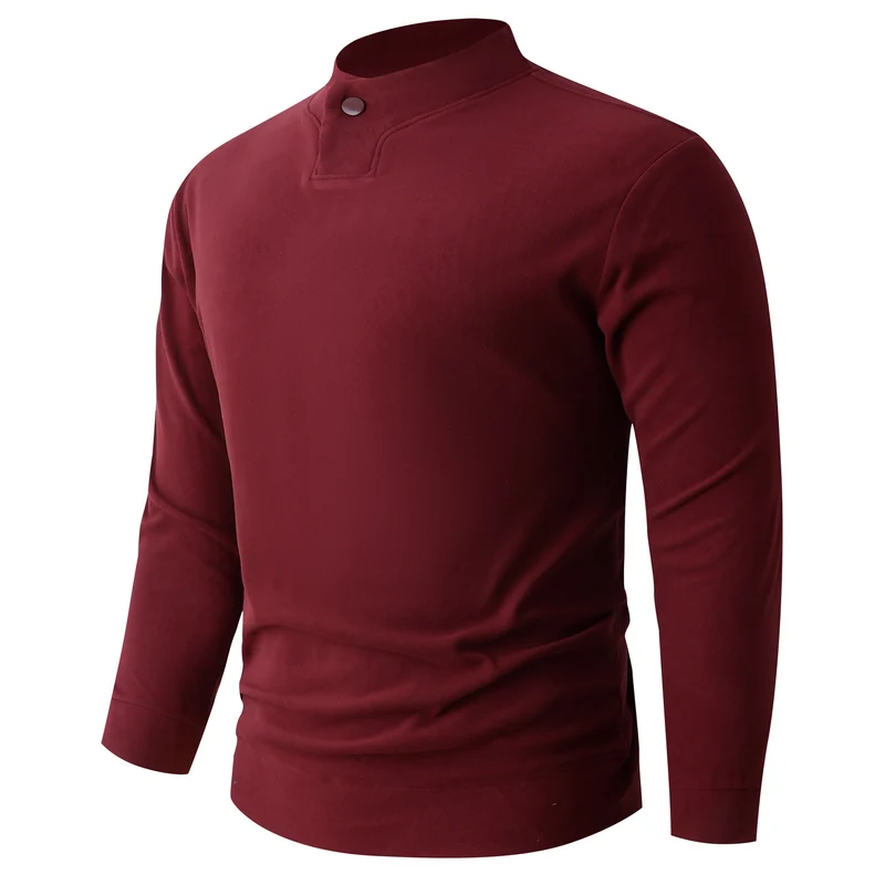 Herren Langarmshirt mit schmalem Stehkragen und Knopfverschluss Nord Taschen