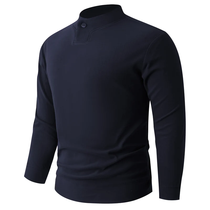 Herren Langarmshirt mit schmalem Stehkragen und Knopfverschluss Nord Taschen