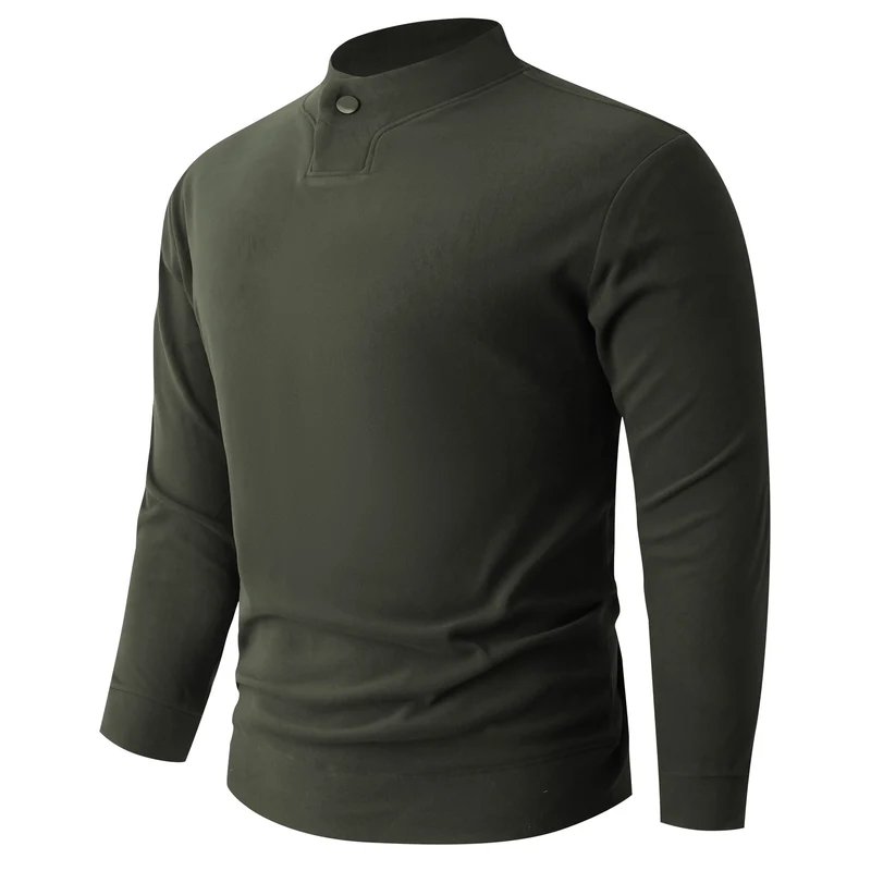 Herren Langarmshirt mit schmalem Stehkragen und Knopfverschluss Nord Taschen