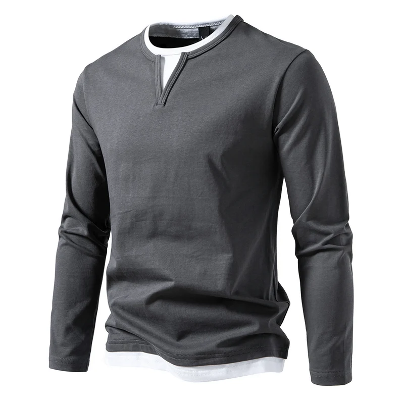 Herren Langarmshirt mit Lagen-Look und markantem Schlitzkragen Nord Taschen