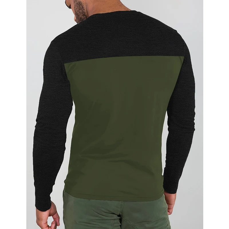 Herren Langarmshirt Colorblock aus Baumwollmix mit Rundhalsausschnitt und körpernaher Passform Nord Taschen