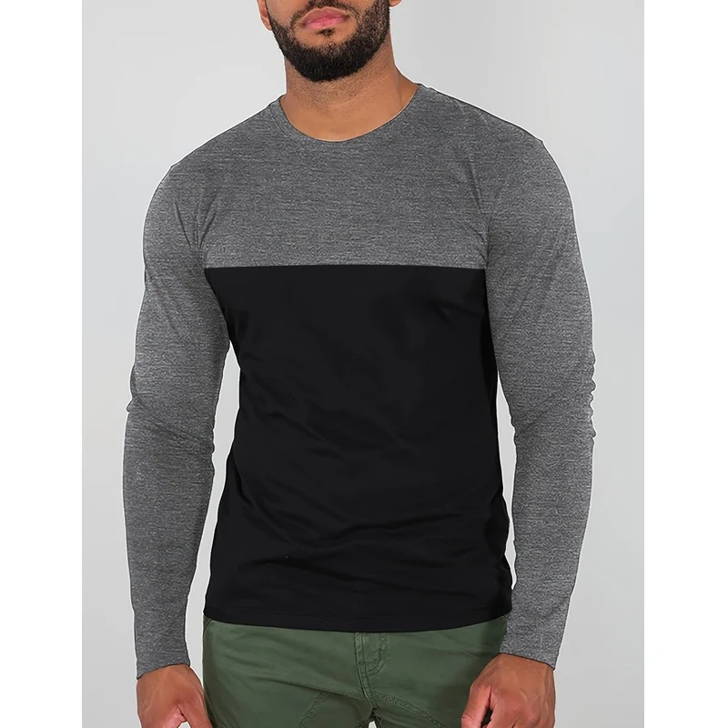 Herren Langarmshirt Colorblock aus Baumwollmix mit Rundhalsausschnitt und körpernaher Passform Nord Taschen