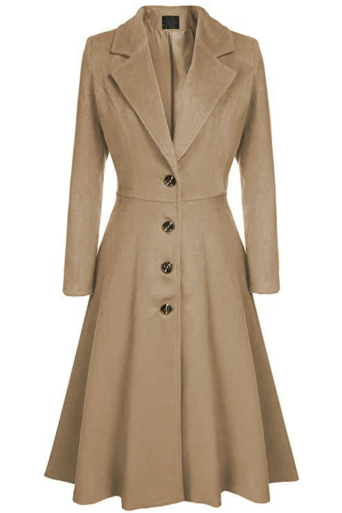 Damen Eleganter Wollmantel mit tailliertem Schnitt und langen Ärmeln