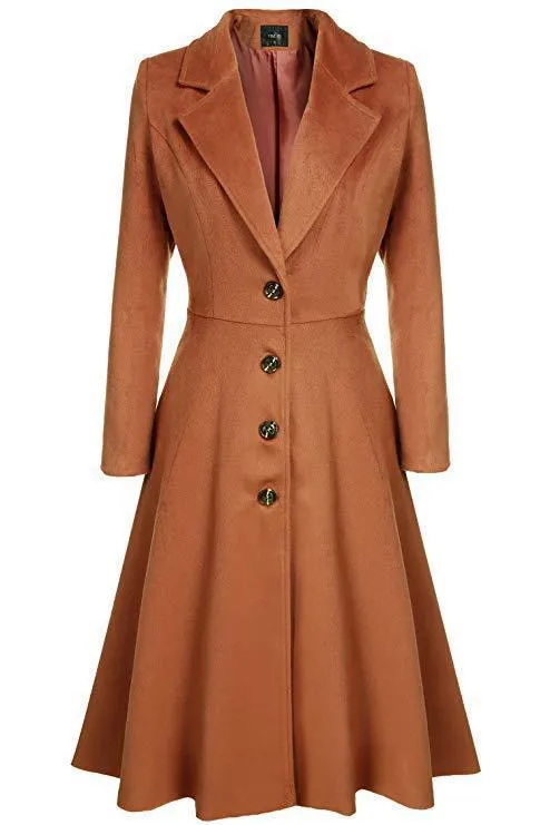 Damen Eleganter Wollmantel mit tailliertem Schnitt und langen Ärmeln