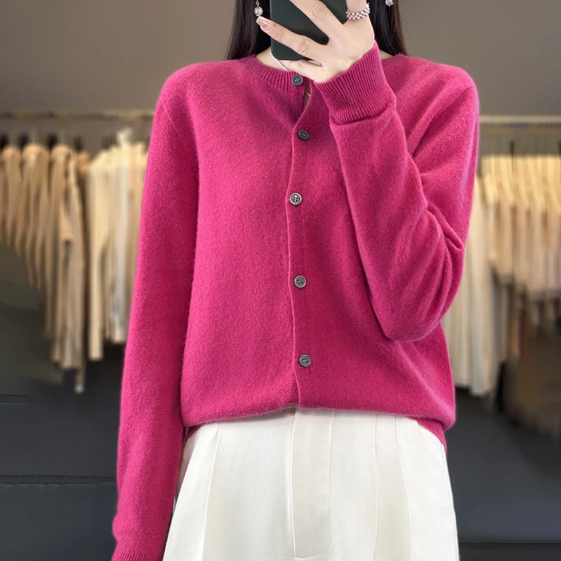 Damen Leichter Feinstrick-Cardigan mit Kaschmir‑Optik, Rundhalsausschnitt und verdeckter Knopfleiste Nord Taschen