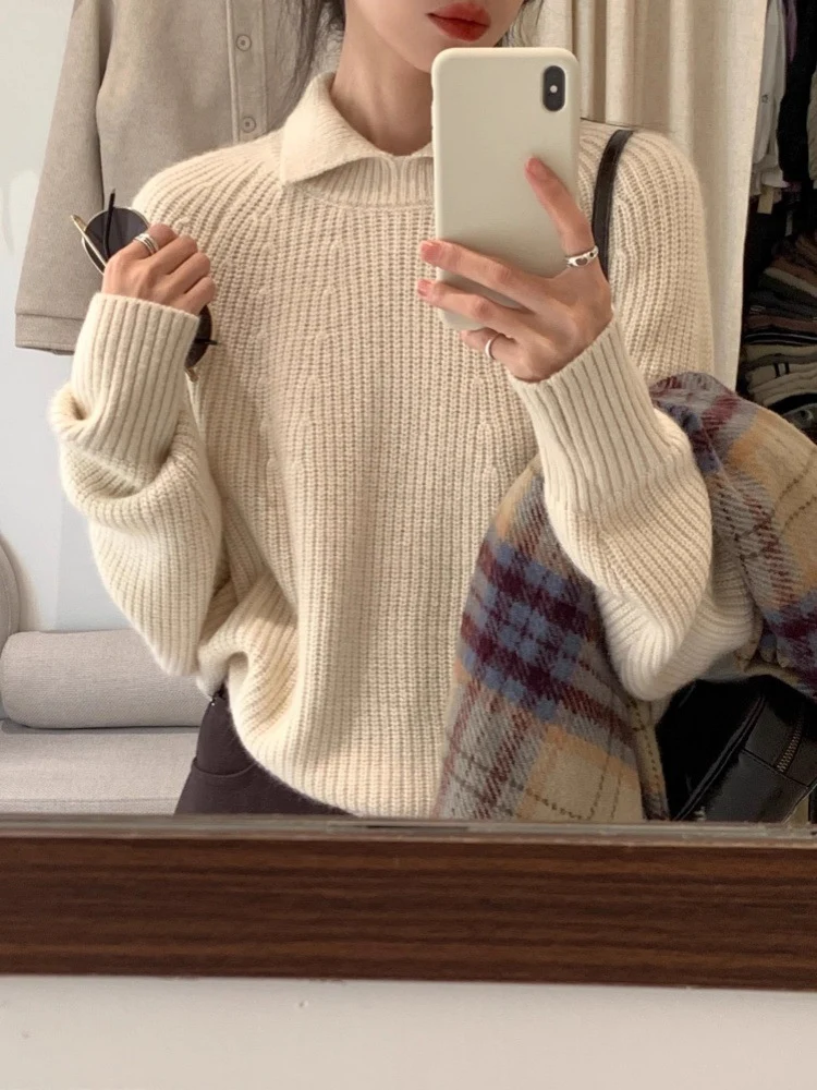 Damen Oversize-Polokragen Feinstrickpullover mit geripptem Saum und kaschmirähnlicher Haptik Nord Taschen