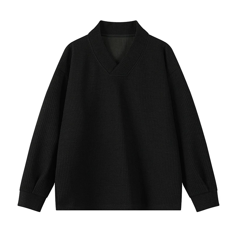 Herren Oversize-Feinstrickpullover mit tiefem V-Ausschnitt und Rippenstruktur Nord Taschen