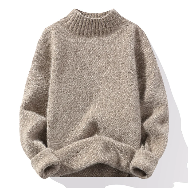 Herren Oversize-Feinstrickpullover mit hohem geripptem Kragen und melierter Struktur Nord Taschen