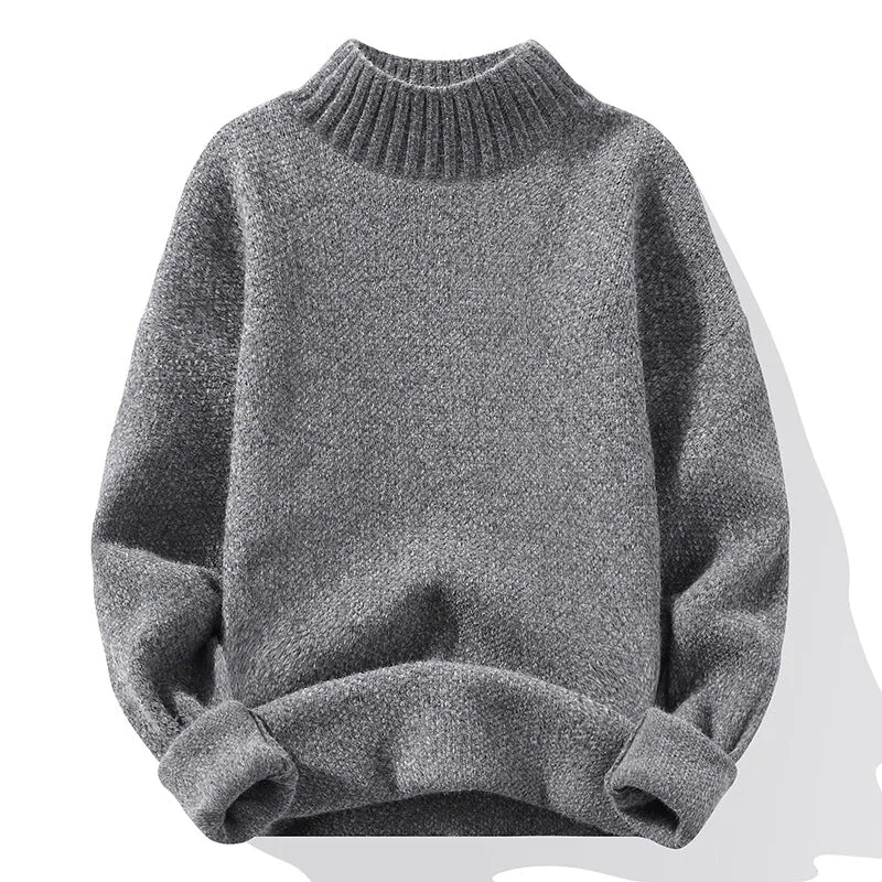 Herren Oversize-Feinstrickpullover mit hohem geripptem Kragen und melierter Struktur Nord Taschen
