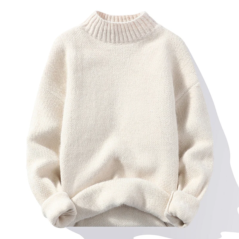 Herren Oversize-Feinstrickpullover mit hohem geripptem Kragen und melierter Struktur Nord Taschen
