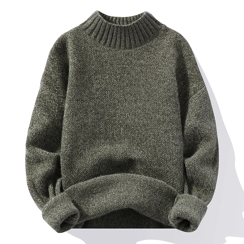 Herren Oversize-Feinstrickpullover mit hohem geripptem Kragen und melierter Struktur Nord Taschen