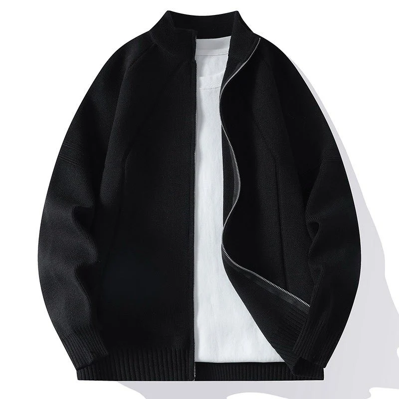 Herren Oversize Feinstrick-Zipjacke mit Stehkragen, Raglanärmeln und gerippten Abschlüssen Nord Taschen