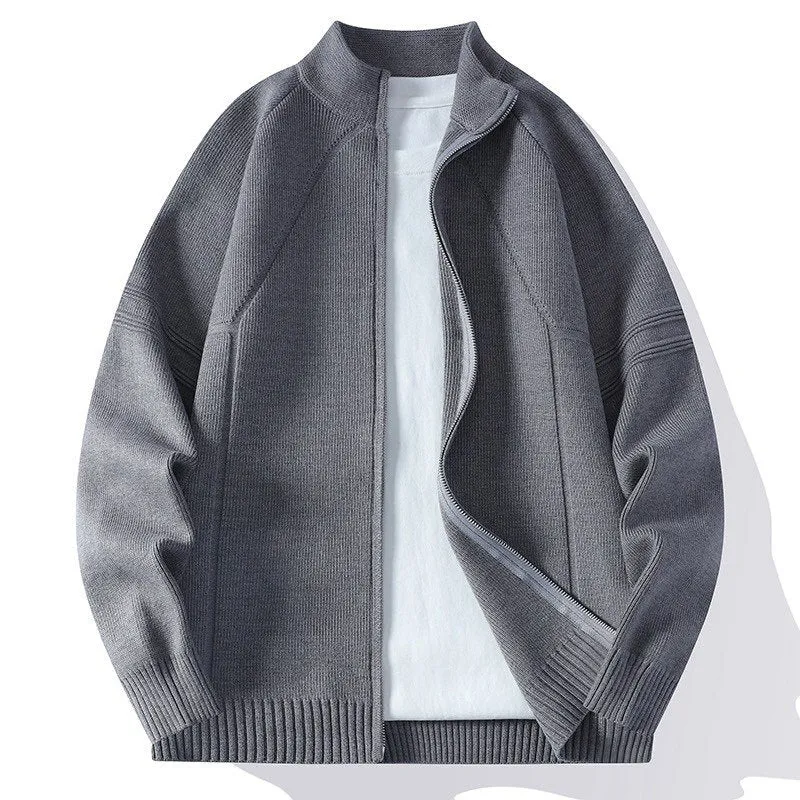 Herren Oversize Feinstrick-Zipjacke mit Stehkragen, Raglanärmeln und gerippten Abschlüssen Nord Taschen
