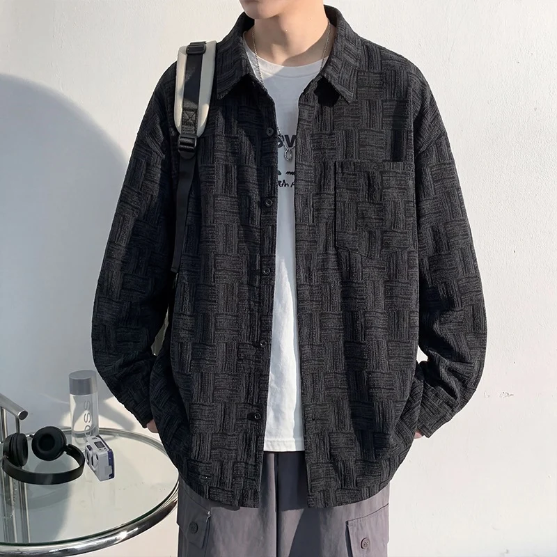 Herren Overshirt-Jacke aus strukturierter Baumwollmischung mit Karomuster-Relief Nord Taschen