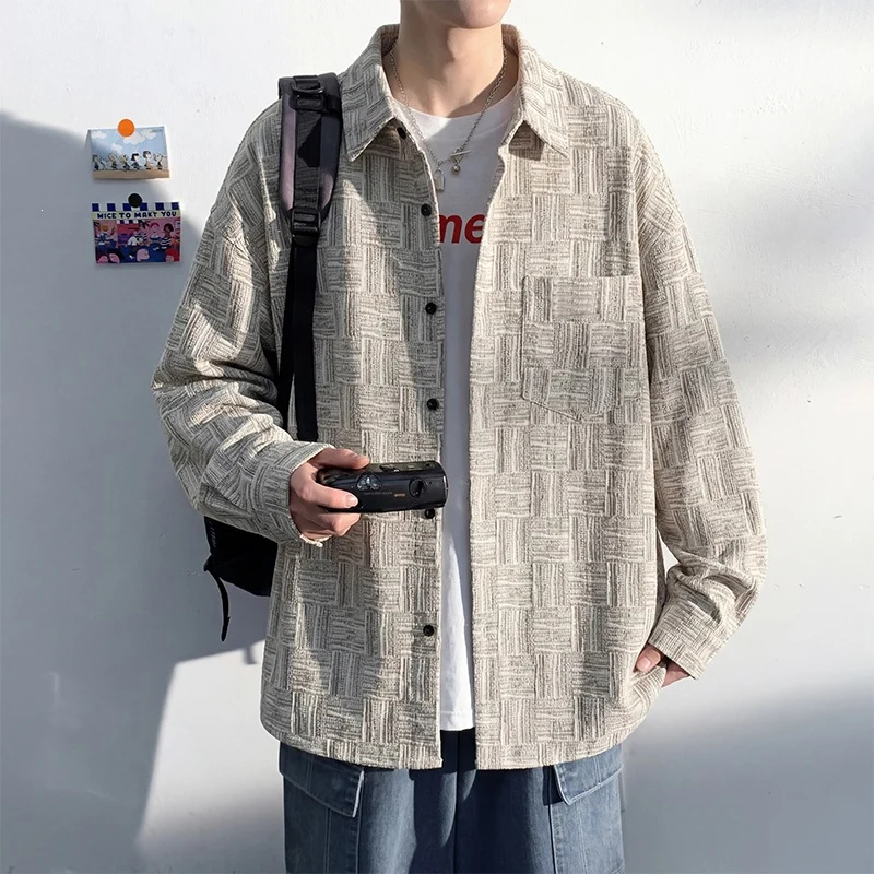 Herren Overshirt-Jacke aus strukturierter Baumwollmischung mit Karomuster-Relief Nord Taschen