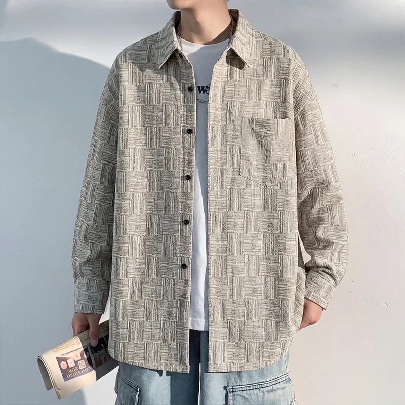 Herren Overshirt-Jacke aus strukturierter Baumwollmischung mit Karomuster-Relief Nord Taschen