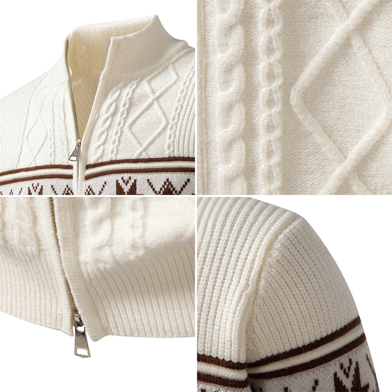 Herren Norwegermuster-Strickjacke mit Stehkragen und Reißverschluss Nord Taschen